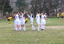 Goleada del Aranda Riber en Villasante para acechar el liderato (1-5) La alegría de los azulones -de blanco ante el Montija- tras uno de los tantos logrados en Villsante. / DUERO Deporte