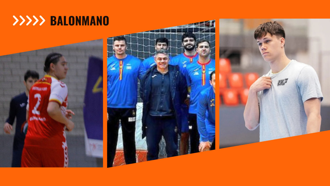 Hugo Esteban (i) Dani Llorente y Jevgenijs Rogonovs (d) patrimonio del balonmano arandino y del Villa de Aranda. /DUERO Deporte