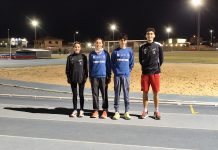 El atletismo de las Tierras del Duero se cita con el Nacional de Cross por Federaciones Sara Monzón (i) junto a Alejandra Ortuño, su hermano Iker Ortuño y Soufiane Tribak (d) en las pistas del Complejo Deportivo Juan Carlos Higuero. / DUERO Deporte
