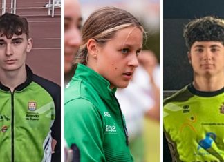 La armada arandina en el Campeonato de España Sub-20 de Sabadell Álex Ibáñez (i) Ariadna Andrés y Mario de las Heras (d) son los arandinos participantes en el Nacional Sub-20 de Sabadell. / DUERO Deporte