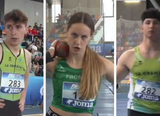 Ibáñez, Ariadna y De las Heras rozan el podio en el Nacional Sub-20 de Pista Cubierta Álex Ibáñez (i) Ariadna Andrés y Mario de las Heras (d) / La Liga Plus