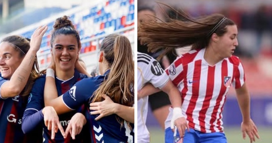 La central del Eibar, Carla Andrés (i) y la centrocampista del filial del Atleti, Claudia Barrios. / DUERO Deporte