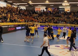 Una exhibición que bien puede valer una permanencia (33-23) El Pabellón Santiago Manguán celebra la importantísima victoria amarilla ante Cuenca. / DUERO Deporte