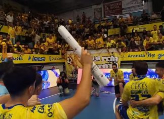 Fin del trayecto en ASOBAL Elbinomio 'Equipo-Afición' celebró la victoria ante Ademar en casa, la décima de la temporada en el Santiago Manguán. / DUERO Deporte